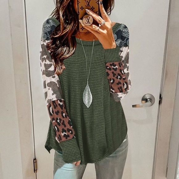 Boujee Boutique Tops - Mix Match Sleeve Waffle Knit Top